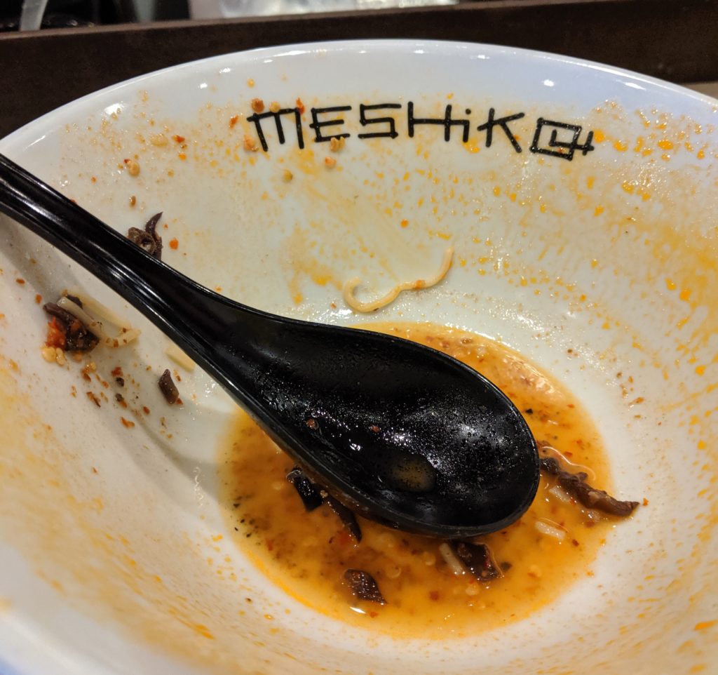 spicy mala ramen at meshikou finished by fartley farms