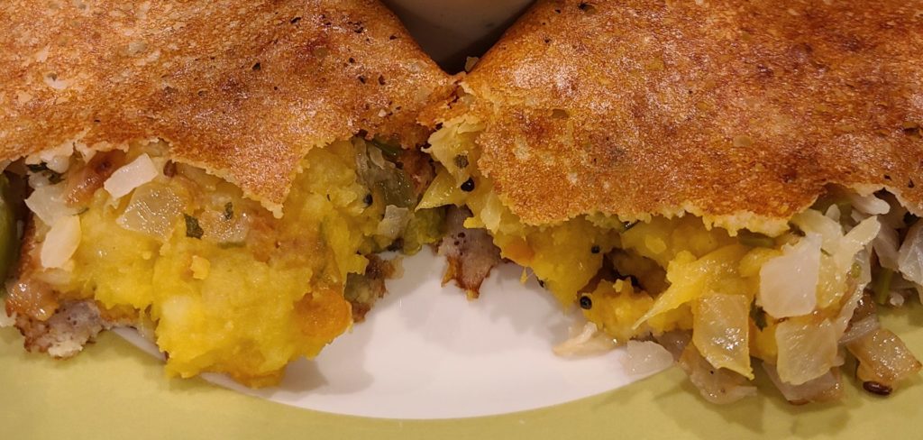 close up of dosa filling