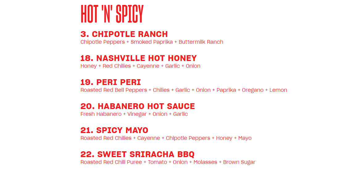 Chicken Guys hot and spicy sauces