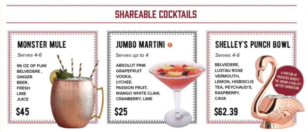 giant cocktail list at urbans meyer's pint house